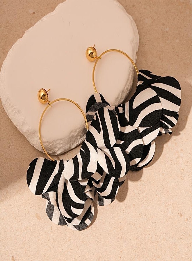 PLwelth Zebra Print Hoop Earrings for Women Gold Hoop Drop Dangle Earrings Black White Stripe Long Drop Earrings Statement Large Huggie Hoop Earrings Trendy Jewelry Gifts for Her Birthday Christmas - Image 4
